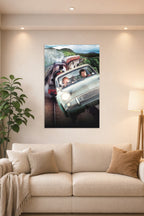 Harry Potter and Ron Weasley Flying Car in a bright living room above a beige sofa.