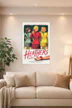 Heathers The Musical in a bright living room above a beige sofa.