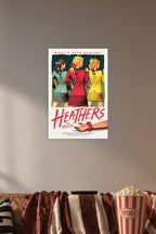 Heathers The Musical in a cozy movie room above a brown sofa with popcorn.