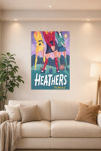 Heathers The Musical in a bright living room above a beige sofa.
