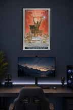 Heavy Metal Movie Poster in a gaming desk setup above a monitor.