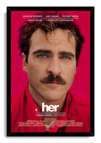 Her movie poster wall art print in a black frame, featuring Joaquin Phoenix's portrait on a vivid magenta background.