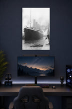 Historic Titanic Ship in a gaming desk setup above a monitor.