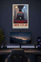 Hogwarts Express London Scotland Travel in a gaming desk setup above a monitor.