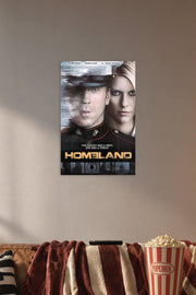 Homeland TV Series in a cozy movie room above a brown sofa with popcorn.