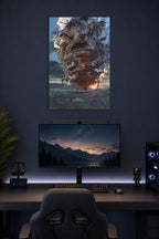 Howl's Moving Castle in a gaming desk setup above a monitor.