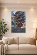 Howl's Moving Castle in a bright living room above a beige sofa.