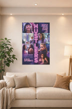 Hustlers Movie Cast in a bright living room above a beige sofa.