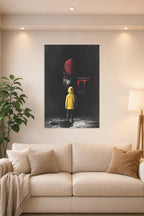 IT Movie Pennywise Red Balloon in a bright living room above a beige sofa.