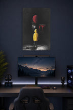 IT Movie Pennywise Red Balloon in a gaming desk setup above a monitor.