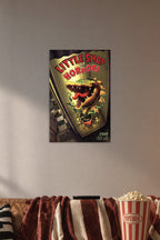 Incline Wholesale Movie Posters Little Shop of Horrors Broadway in a cozy movie room above a brown sofa with popcorn.