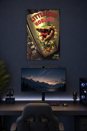 Incline Wholesale Movie Posters Little Shop of Horrors Broadway in a gaming desk setup above a monitor.