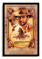Indiana Jones and the Last Crusade framed wall art print presents Indiana in a brown fedora with portraits and an action scene.