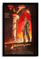 Indiana Jones and the Temple of Doom framed wall art print presents the hero with a coiled whip against a blazing ancient temple scene.