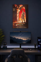 Indiana Jones and the Temple of Doom in a gaming desk setup above a monitor.