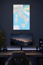 Italy Road Map in a gaming desk setup above a monitor.