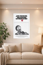 Jack Nicholson McMurphy One Flew Over the Cuckoo's Nest in a bright living room above a beige sofa.