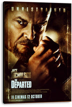 The Departed canvas wall art print displays Jack Nicholson's intense sepia portrait and clasped hands on a deep-edged canvas.