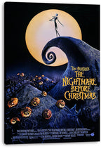 Jack Skellington canvas wall art print presents the Nightmare Before Christmas poster with a moonlit spiral hill and jack-o'-lanterns.