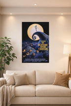 Jack Skellington The Nightmare Before Christmas in a bright living room above a beige sofa.
