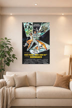 James Bond 007 Moonraker Roger Moore in a bright living room above a beige sofa.