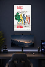 James Bond Dr. No in a gaming desk setup above a monitor.