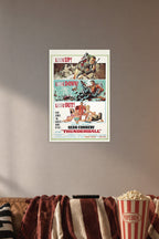 James Bond Thunderball Movie Poster in a cozy movie room above a brown sofa with popcorn.