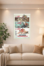 James Bond Thunderball Movie Poster in a bright living room above a beige sofa.