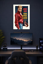 James Dean Rebel Without a Cause in a gaming desk setup above a monitor.
