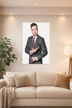 Jimmy Fallon in a bright living room above a beige sofa.