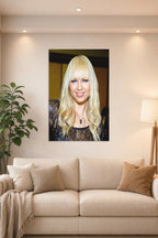 Joanna Angel Portrait in a bright living room above a beige sofa.