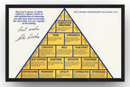 The Pyramid of Success framed wall art print displays John R. Wooden's yellow and navy motivational pyramid with quote and signature.