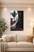 Joker in a bright living room above a beige sofa.