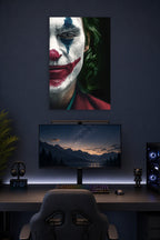 Joker in a gaming desk setup above a monitor.