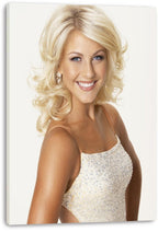 Julianne Hough canvas wall art print featuring her smiling in a beaded cream dress against a soft white background.