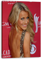 Julianne Hough canvas wall art print presents her smiling in a jeweled backless gown against a red awards-event backdrop.