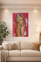Julianne Hough in a bright living room above a beige sofa.