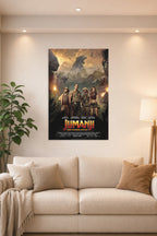 Jumanji: Welcome to the Jungle Movie in a bright living room above a beige sofa.