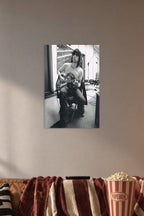 Keith Richards Rock Legend in a cozy movie room above a brown sofa with popcorn.
