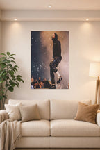 Kendrick Lamar in a bright living room above a beige sofa.