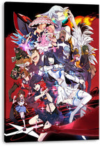 Kill la Kill canvas wall art print featuring Ryuko, Satsuki, and colorful ensemble characters in an action-packed red scene.