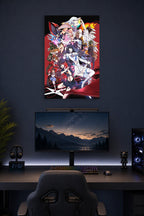 Kill la Kill Anime Characters in a gaming desk setup above a monitor.