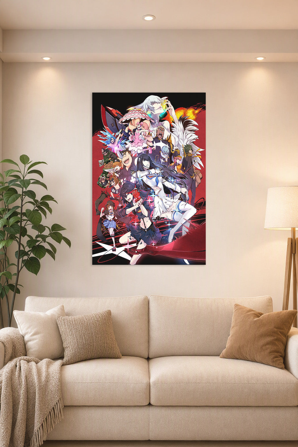 Kill la Kill Anime Characters in a bright living room above a beige sofa.