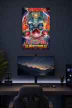 Killer Klowns From Outer Space in a gaming desk setup above a monitor.