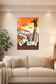 King Kong in a bright living room above a beige sofa.