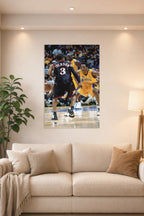 Kobe Bryant and Allen Iverson in a bright living room above a beige sofa.