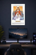 Labyrinth Movie Poster in a gaming desk setup above a monitor.