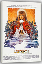 Labyrinth wall art print on a thick canvas displays Jareth, Sarah, goblins, a white castle, and swirling purple water.