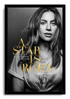 Lady Gaga A Star Is Born framed wall art print with a monochrome portrait, gold lettering, eagle graphic, and black border frame.