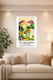 Lake District Ullswater Landscape in a bright living room above a beige sofa.
